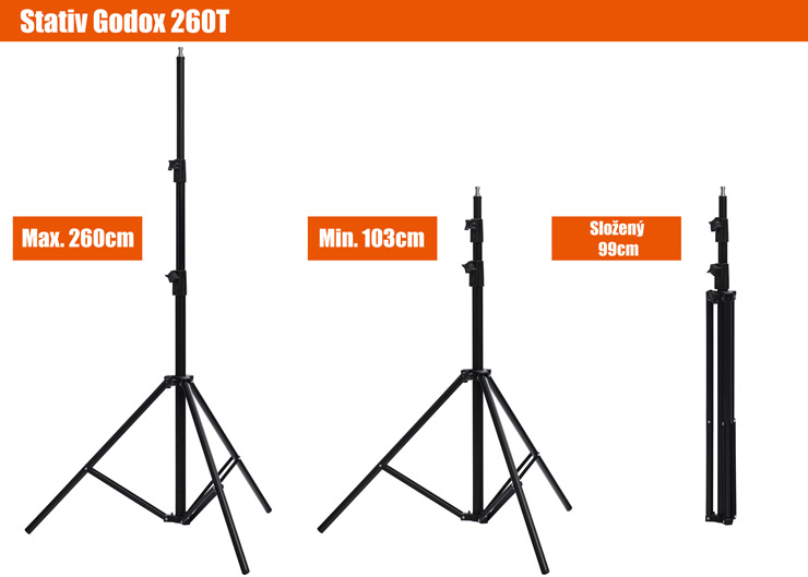 Studiový stativ se vzduchovým tlumením , max. 260cm , Godox 260T | Godox.cz